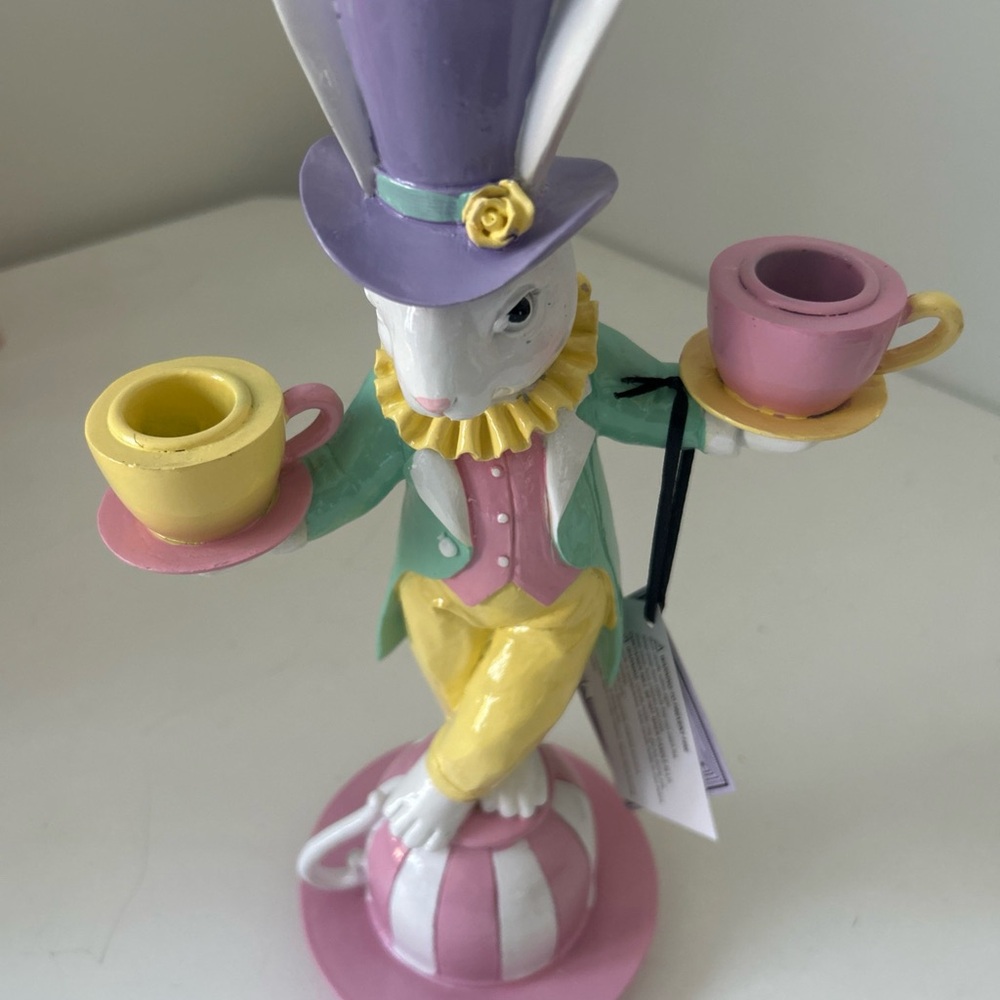 Easter Bunny Teacup Figurine Whimsical Candle Holder Decor - Picture 8 of 16
